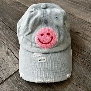 NWOT Light Vintage Denim Smiley Face Ball Cap